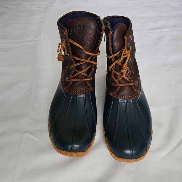 Sperry Women's Tan/Navy All-Weather Leather Saltwater Core Duck Boots Size 9M - Picture 6 of 16